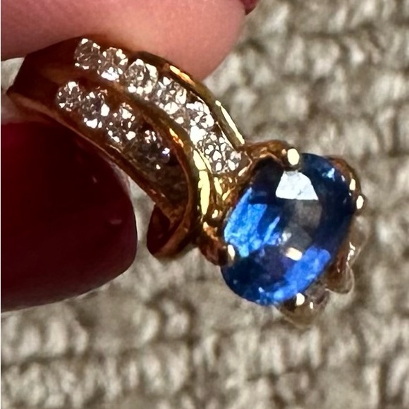 Ring 18k yellow gold 22 round diamonds and 1 oval Ceylon sapphire - Picture 5 of 12